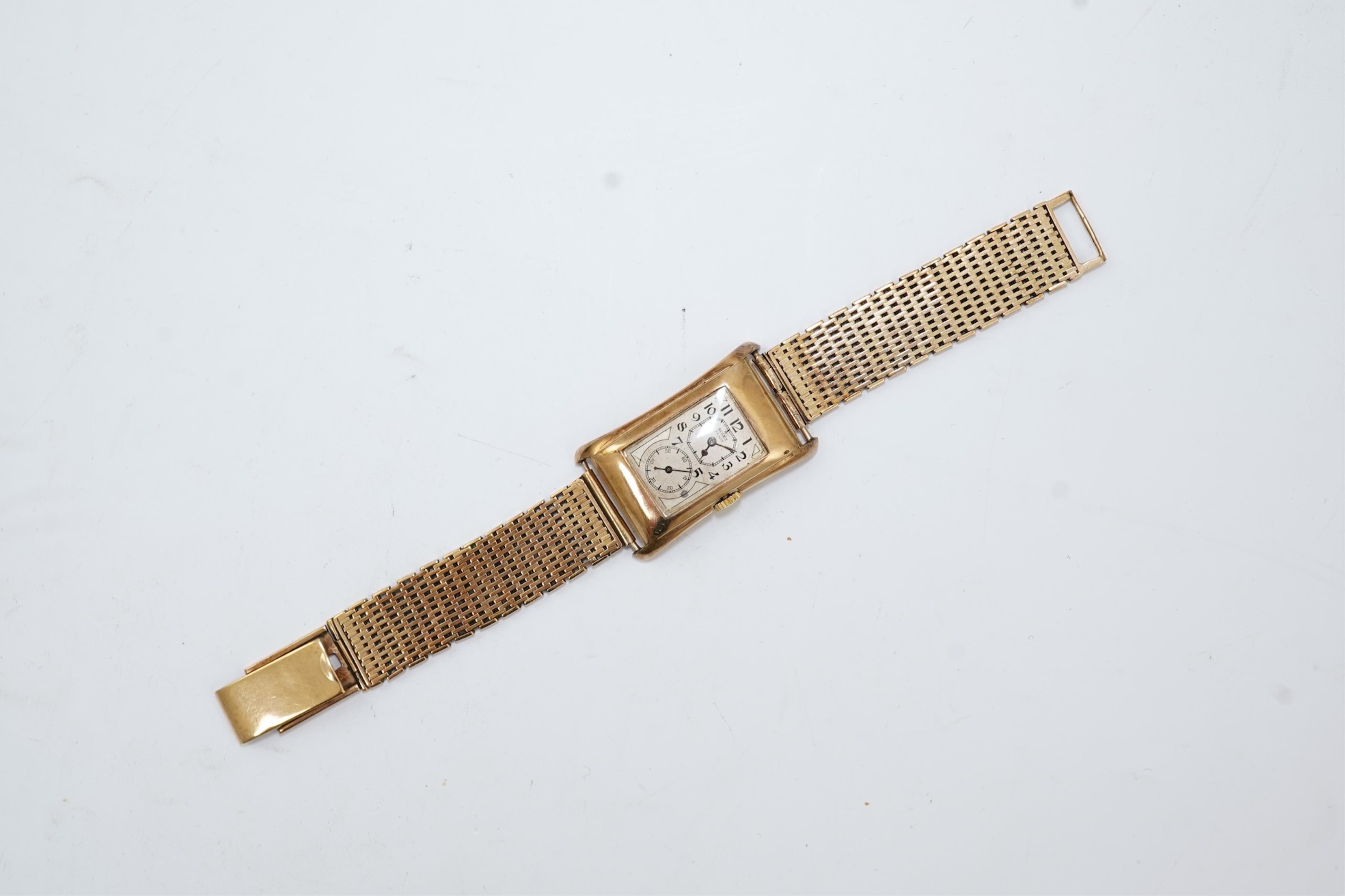 A gentleman's 1930's Rolex Prince manual wind wrist watch, on a later associated 9ct gold bracelet